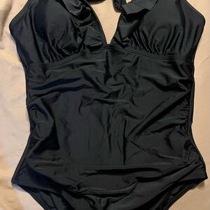 Ruffle Halter Swimsuit One Piece Black L